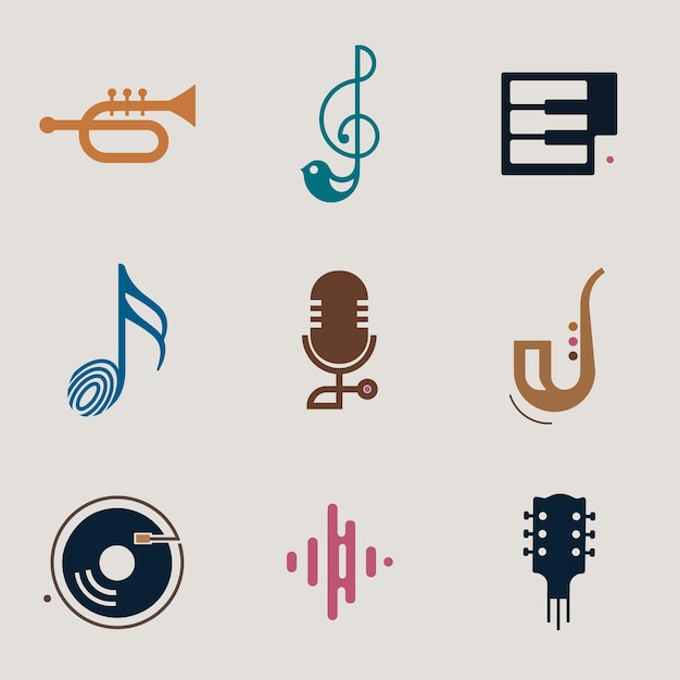 Conjunto de diseño de icono de vector de música plana editable