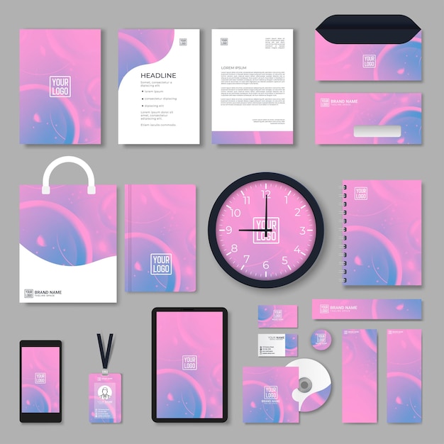 Conjunto de diseño de papelería en formato vectorial