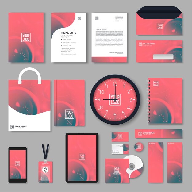 Conjunto de diseño de papelería en formato vectorial