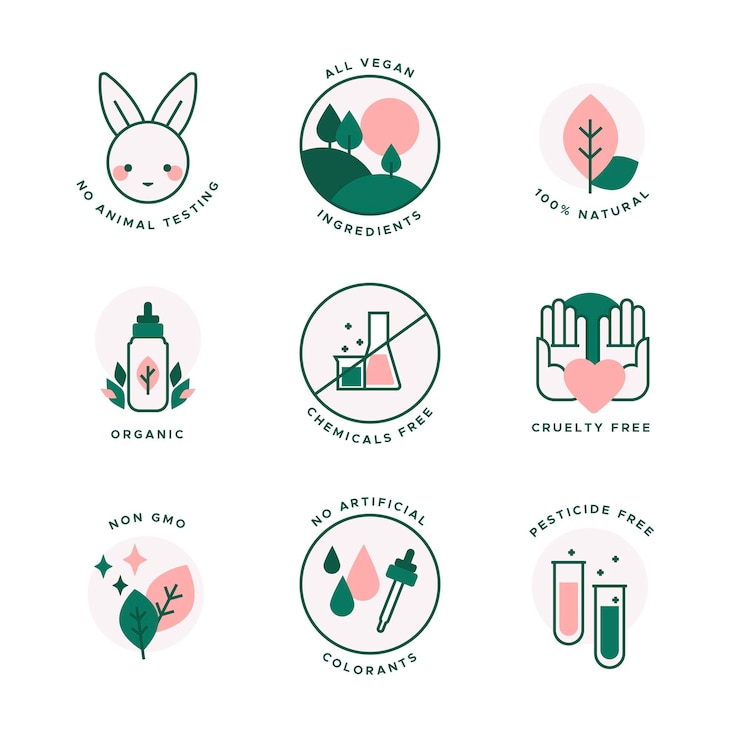 Vector gratuito conjunto de diseño plano de insignias libres de crueldad animal