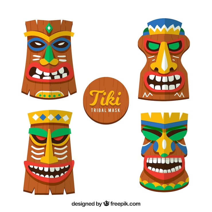 Vector gratuito conjunto con diseño plano de máscaras tiki coloridas