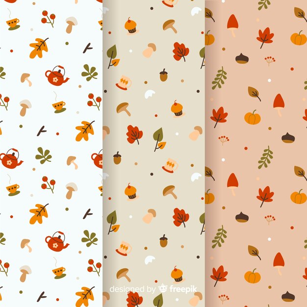 Conjunto de diseño plano de patrones de otoño