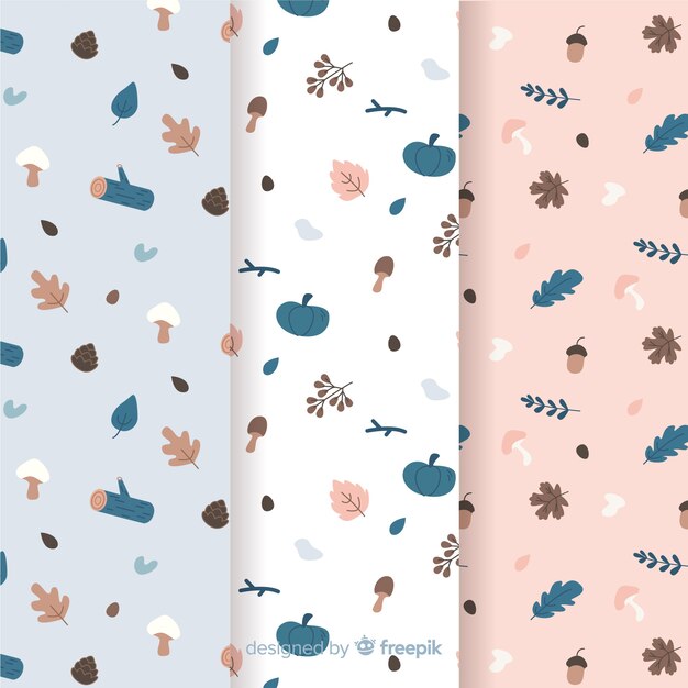 Conjunto de diseño plano de patrones de otoño