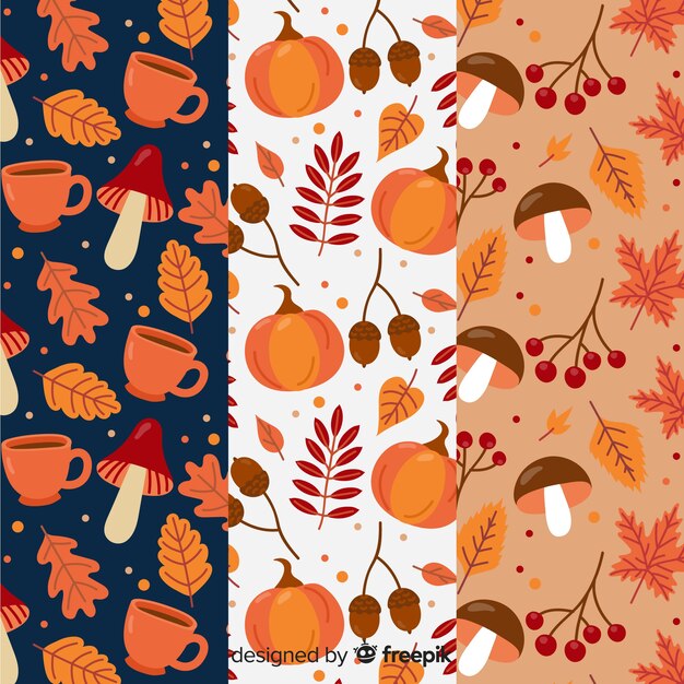 Conjunto de diseño plano de patrones de otoño