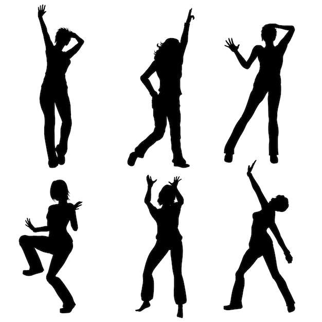 Vector gratuito conjunto de diseño plano de silueta de bailarina