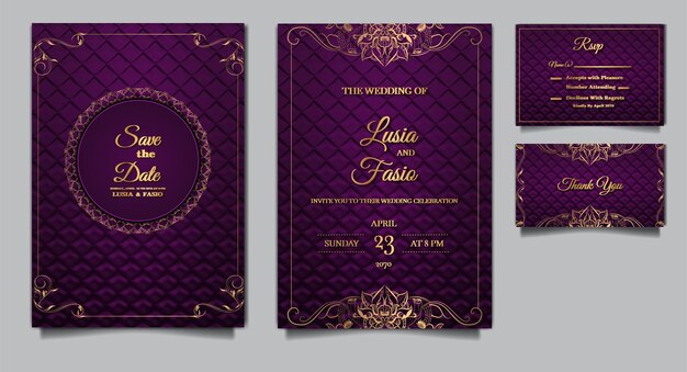 Conjunto de diseño de plantilla de tarjeta de invitación de boda elegante de lujo