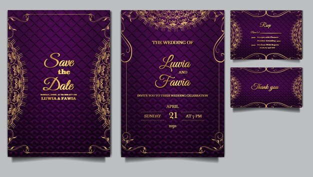 Conjunto de diseño de plantilla de tarjeta de invitación de boda de lujo