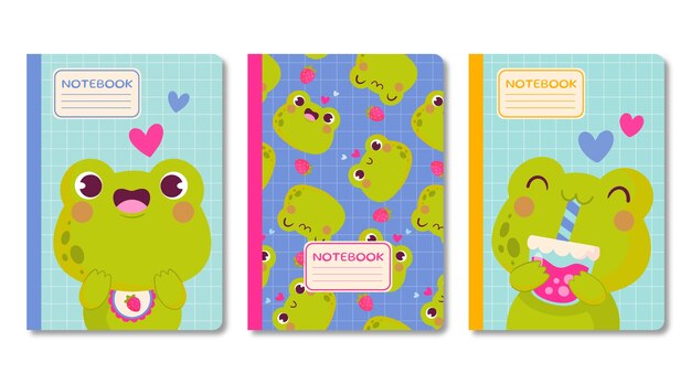 Conjunto de diseño de portada de cuaderno dibujado a mano