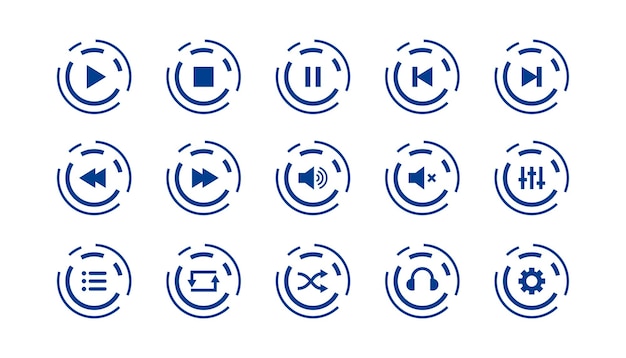 Vector gratuito conjunto de diseño de símbolo de botón de reproductor de medios azul