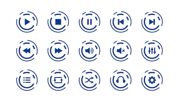 conjunto de diseño de símbolo de botón de reproductor de medios azul