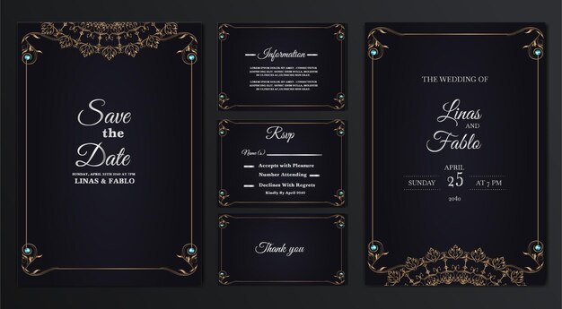 Conjunto de diseño de tarjeta de invitación de boda de lujo de colección