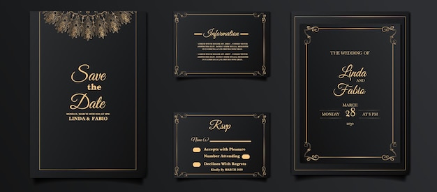 Conjunto de diseño de tarjeta de invitación de boda de lujo