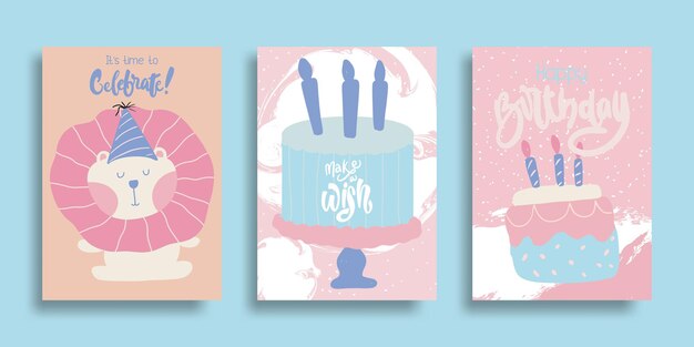 Conjunto de diseño de tarjetas de felicitación de cumpleaños.