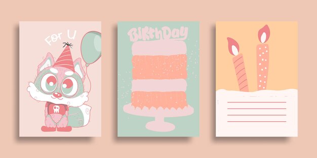 Conjunto de diseño de tarjetas de felicitación de cumpleaños.