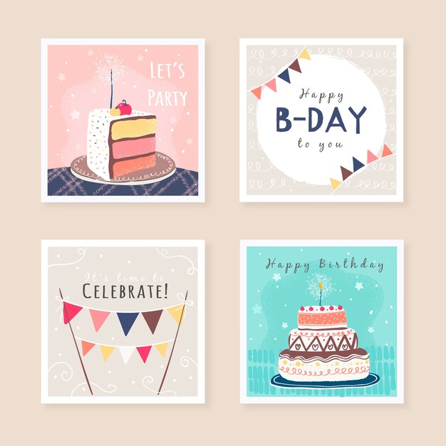 Conjunto de diseño de tarjetas de felicitación de cumpleaños