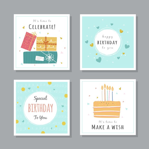 Conjunto de diseño de tarjetas de felicitación de cumpleaños