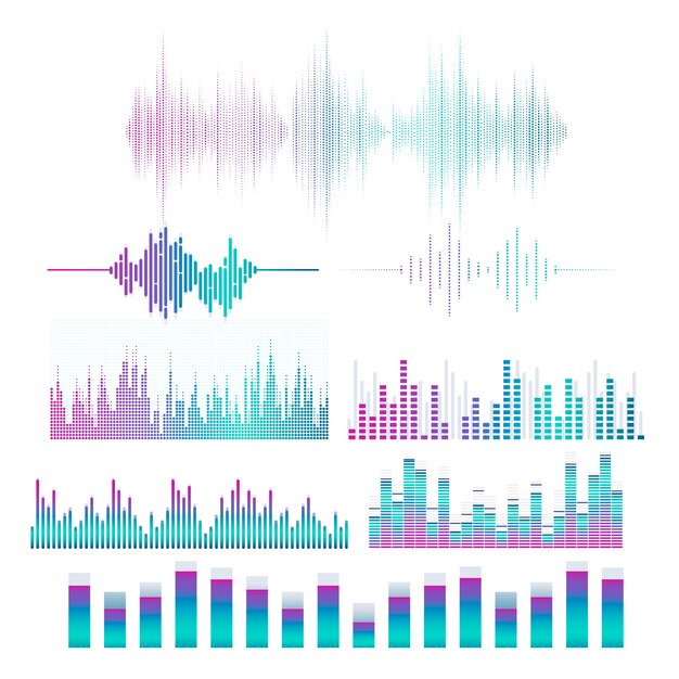 Conjunto de diseño de vector de ecualizador de onda de sonido