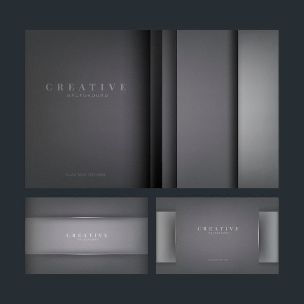 Conjunto de diseños abstractos de fondo creativo en gris oscuro
