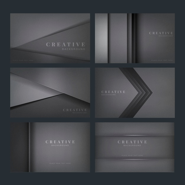 Conjunto de diseños abstractos de fondo creativo en gris oscuro
