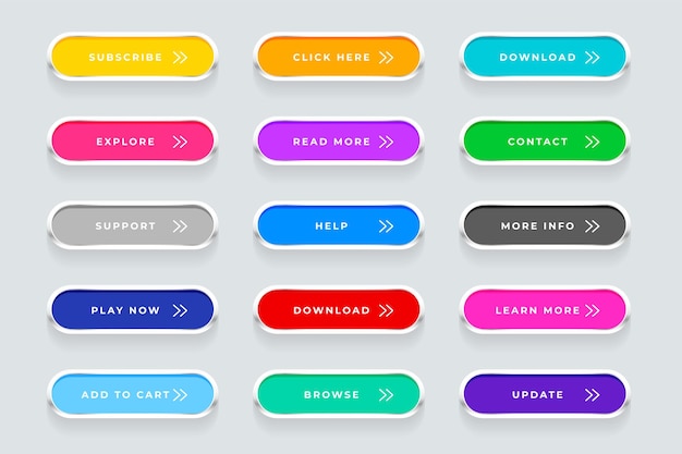 conjunto de diseños de iconos de botones web de exploración coloridos y vacíos