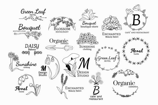 Conjunto de diseños de logo floral.