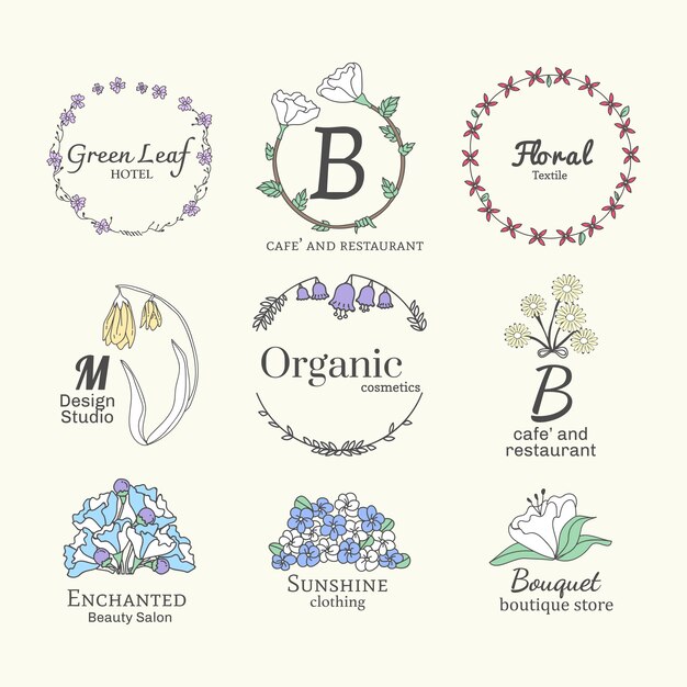 Conjunto de diseños de logo floral.