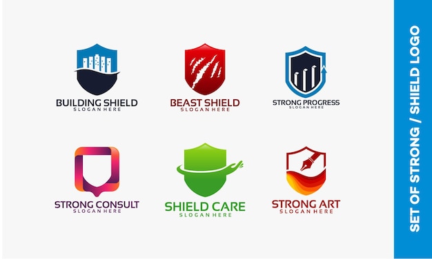 Conjunto de diseños de logotipos de escudo, conjunto de diseños de logotipos fuertes emblema ilustración vectorial