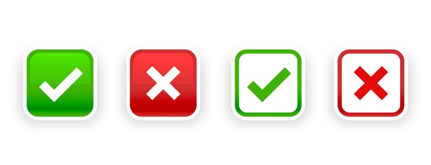 conjunto de diseños de señales de botón de marca de comprobación positiva y negativa