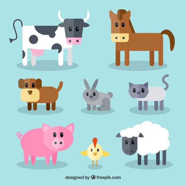 Conjunto divertido de animales bonitos de granja