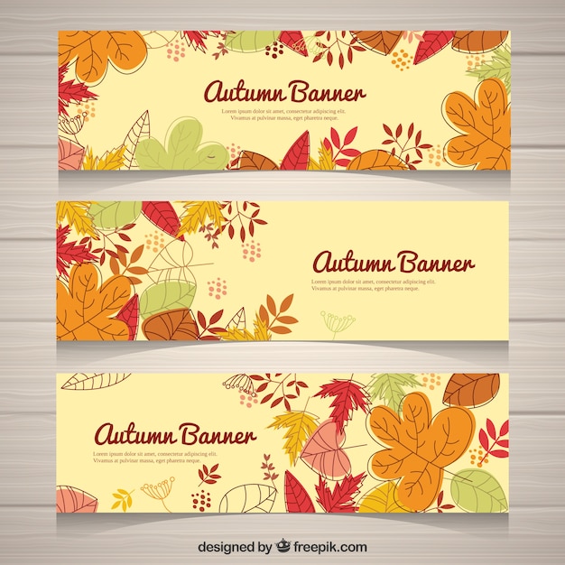 Vector gratuito conjunto divertido de banners de otoño dibujados a mano