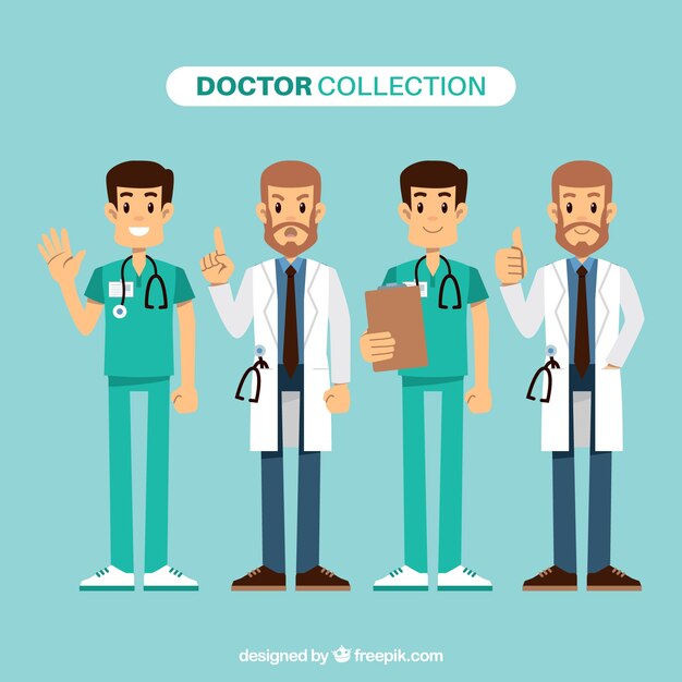 Conjunto divertido de doctores felices