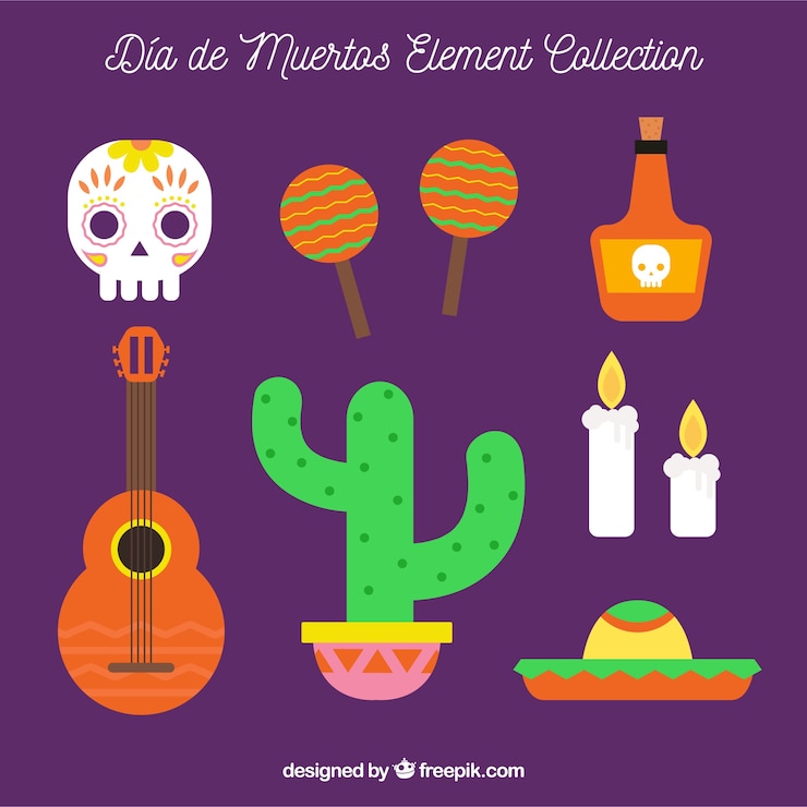 Vector gratuito conjunto divertido de elementos mexicanos