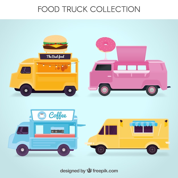 Conjunto divertido de food trucks adorables