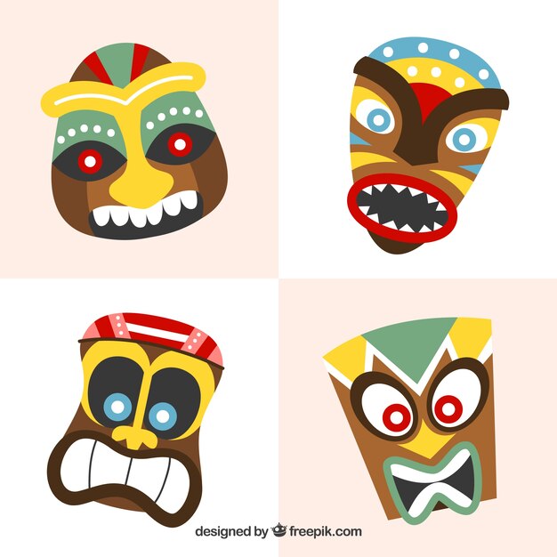 Conjunto divertido de máscaras tribales exóticas