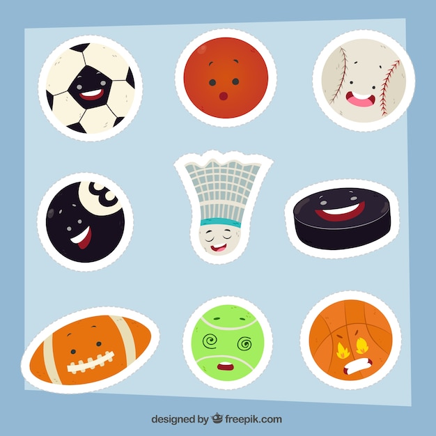 Vector gratuito conjunto divertido de pegatinas de deportes