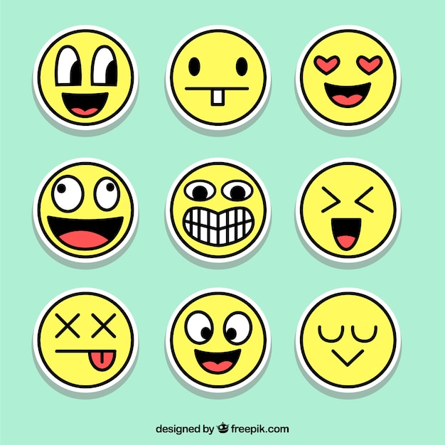 Vector gratuito conjunto divertido de pegatinas de emoticonos