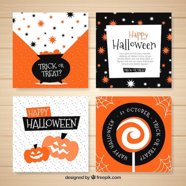 Vector gratuito conjunto divertido de tarjetas originales de halloween