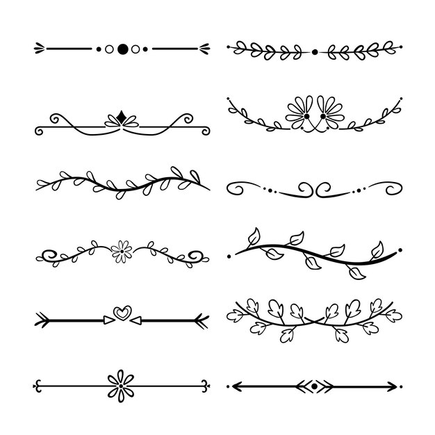 Conjunto divisor ornamental dibujado a mano