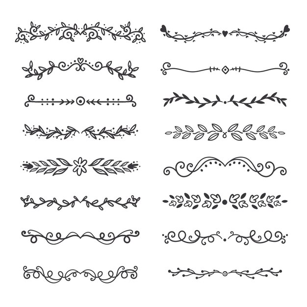 Conjunto de divisor ornamental dibujado a mano