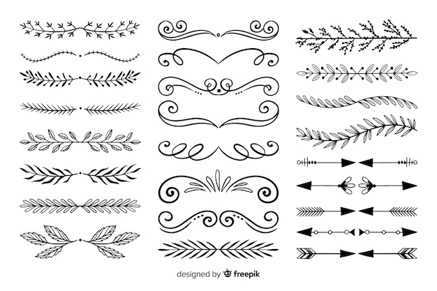 Conjunto divisor ornamental dibujado a mano