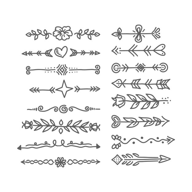 Conjunto de divisores ornamentales dibujados a mano