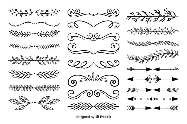 Conjunto de divisores ornamentales dibujados a mano