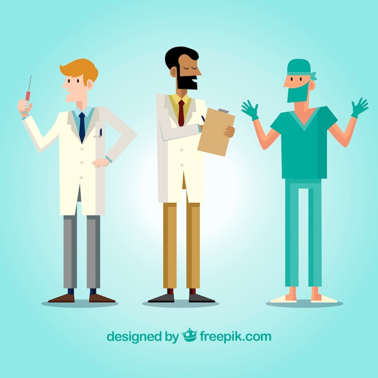 Vector gratuito conjunto de doctores diferentes trabajando