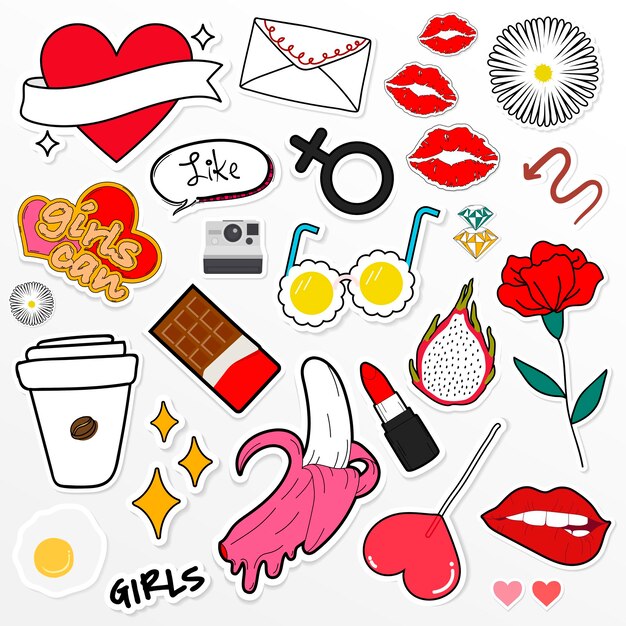 Conjunto de doodle de etiqueta engomada