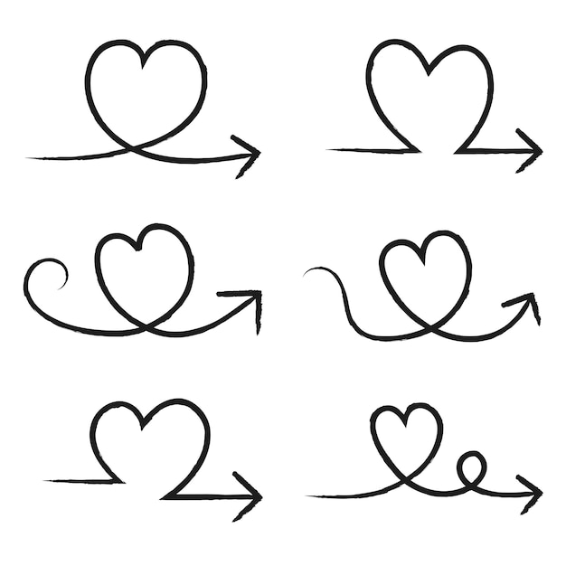 Conjunto de Doodle de flechas de corazón