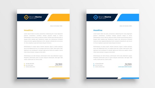 Conjunto de dos encabezados de negocios diseño de una empresa de papelería