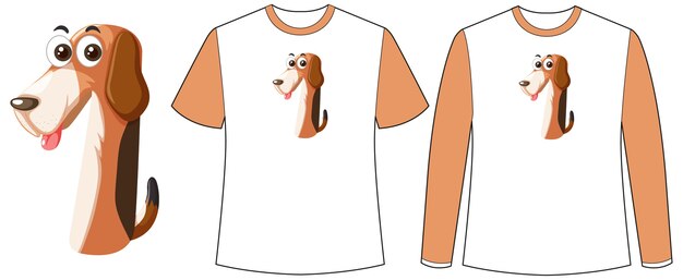 Conjunto de dos tipos de camisa con perro en la pantalla de forma número uno en camisetas