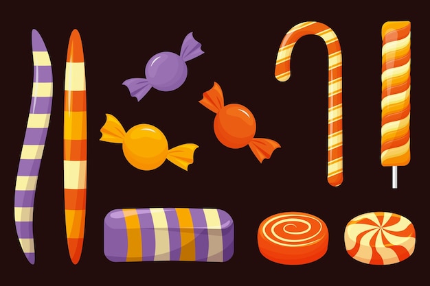 Vector gratuito conjunto de dulces de halloween de diseño plano