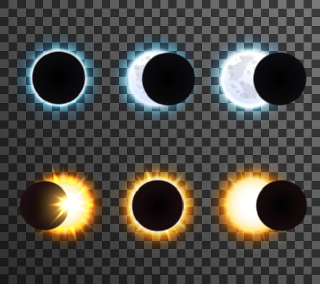 Vector gratuito conjunto eclipse sol y luna