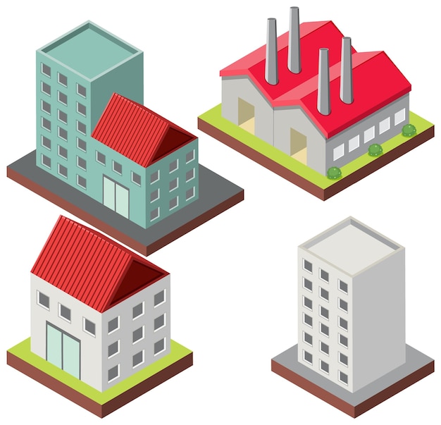 Vector gratuito conjunto de edificios y casas isométricas